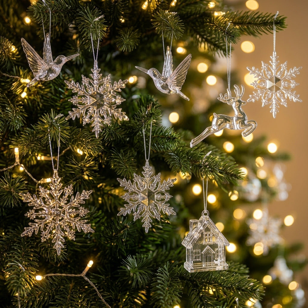 Set of 5 Crystal-Effect Christmas Ornaments