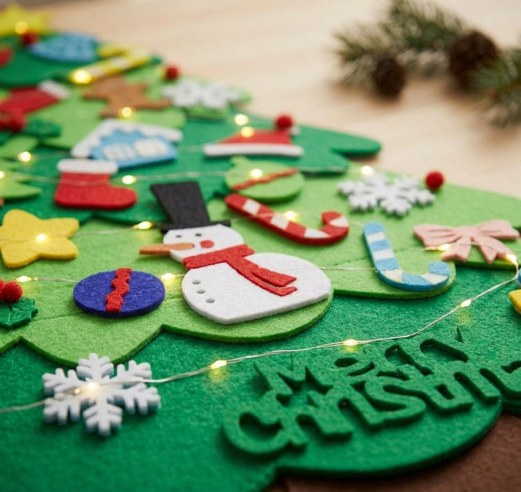 Sapin de Noël en feutre pour enfants avec 32 ornements – 1 m