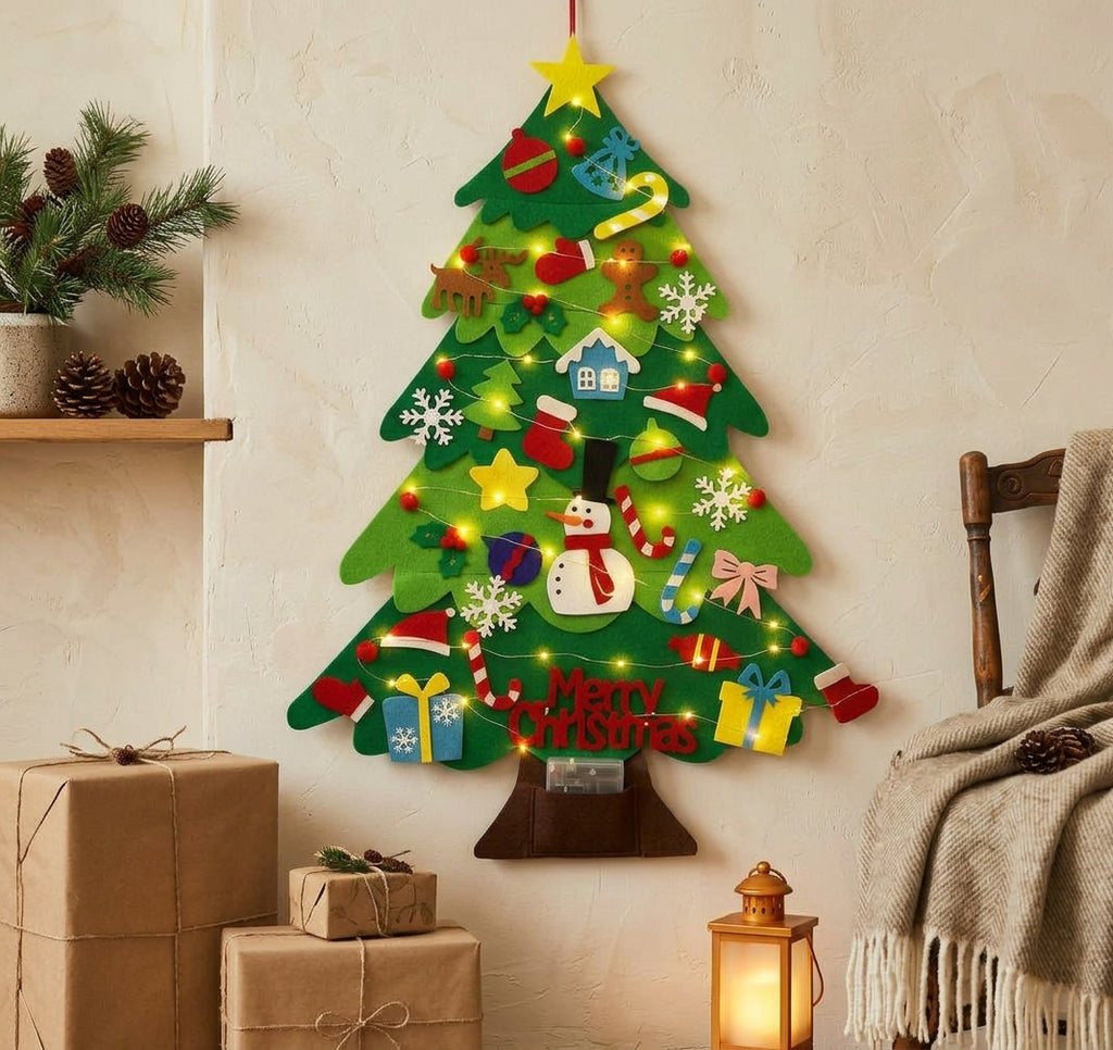 Sapin de Noël en feutre pour enfants avec 32 ornements – 1 m