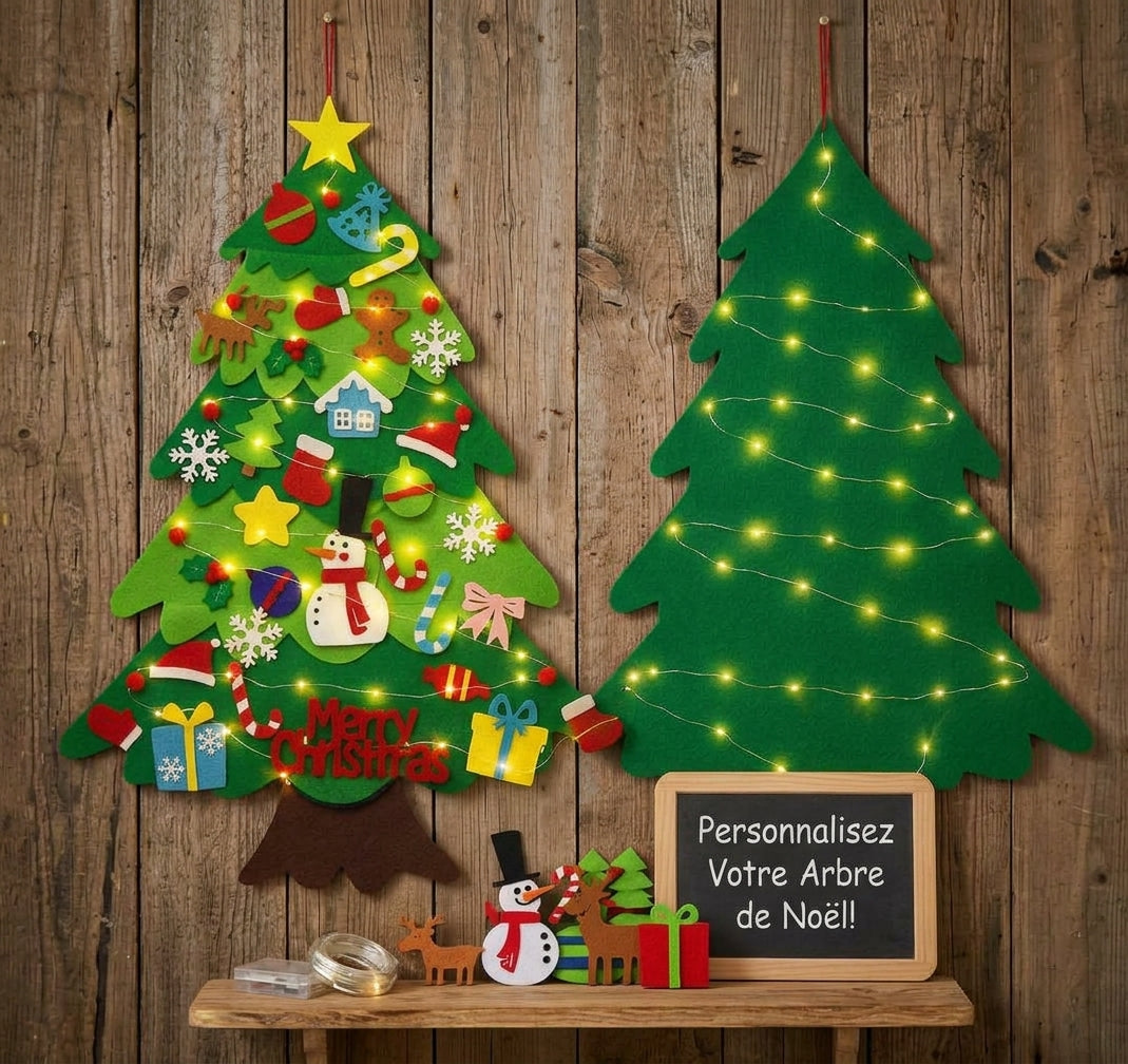 Sapin de Noël en feutre pour enfants avec 32 ornements – 1 m