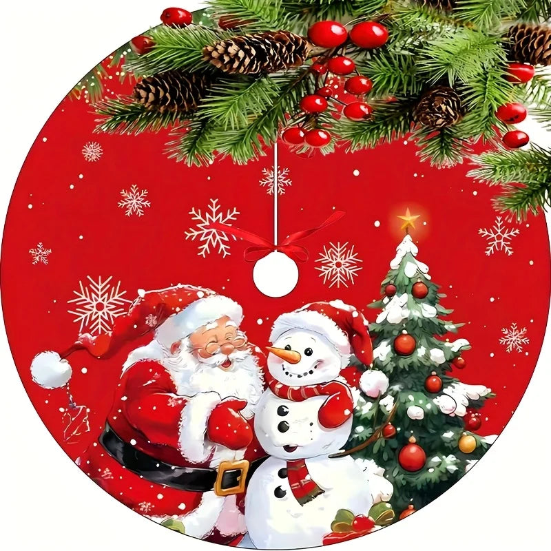 Jupe de sapin de Noël rouge à motifs père Noël et flocons