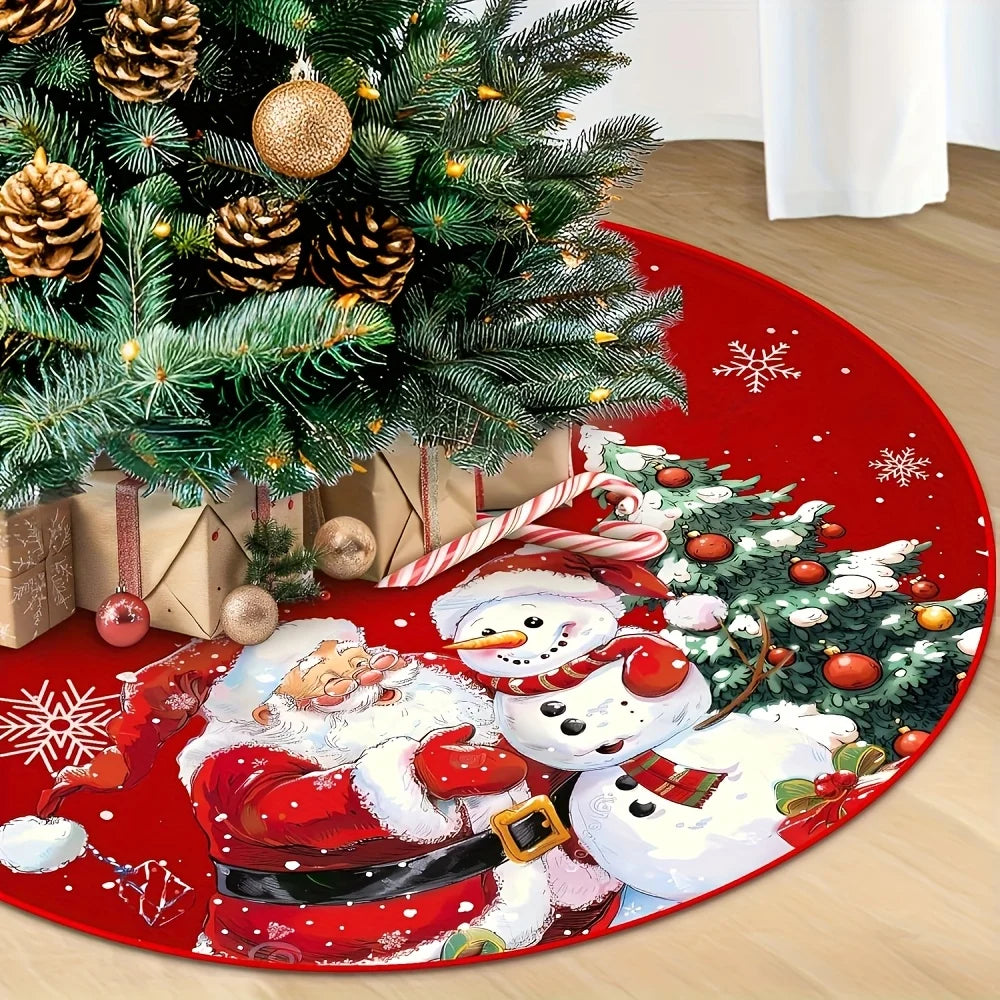 Jupe de sapin de Noël rouge à motifs père Noël et flocons