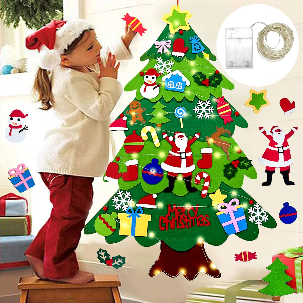 Sapin de Noël en feutre pour enfants avec 32 ornements – 1 m