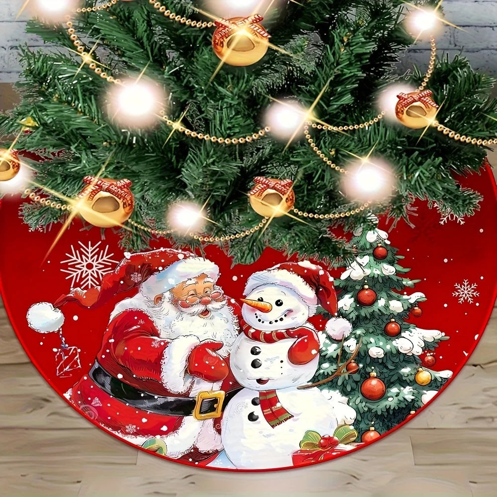 Jupe de sapin de Noël rouge à motifs père Noël et flocons