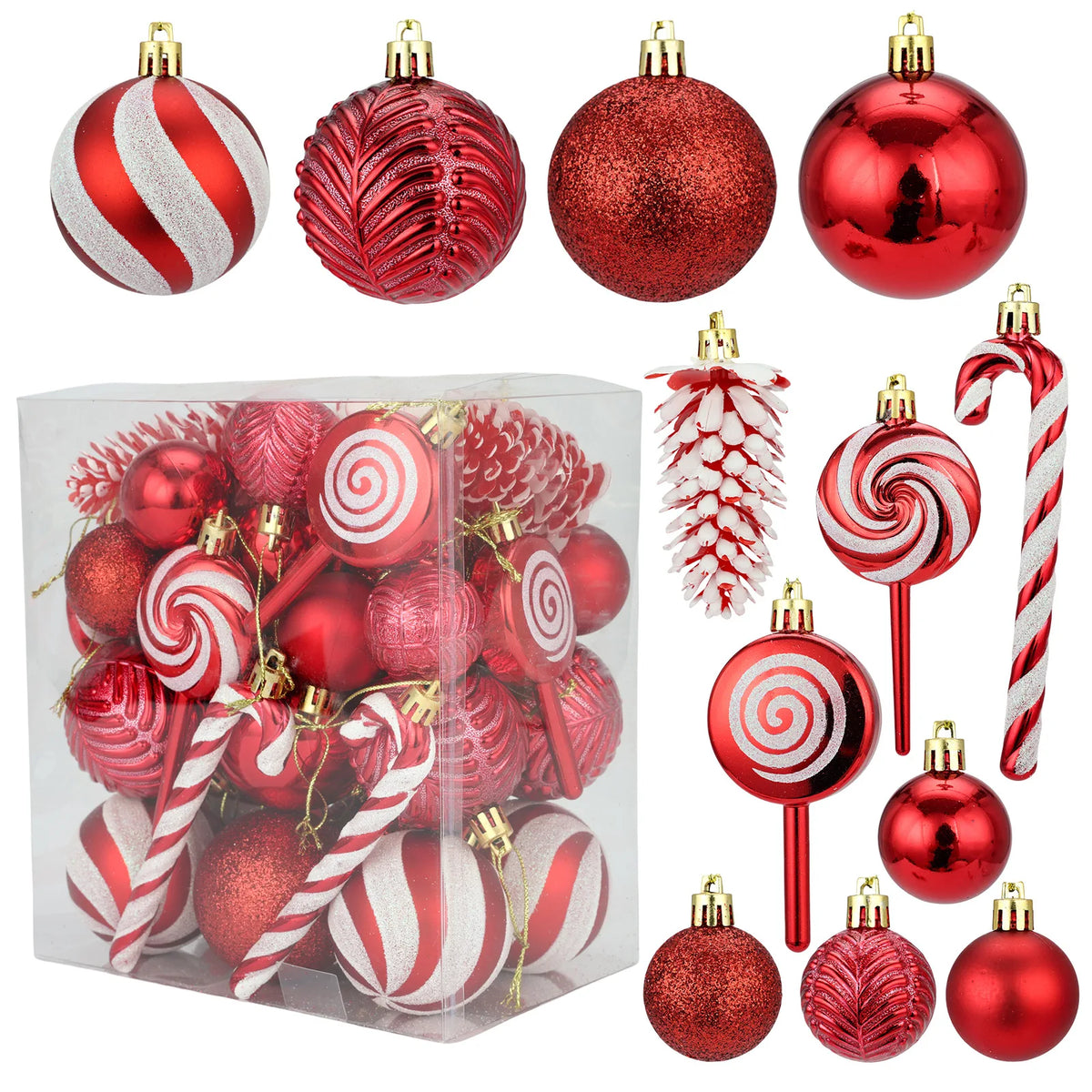 Coffret de 40 boules de Noël assorties – Formes et finitions variées