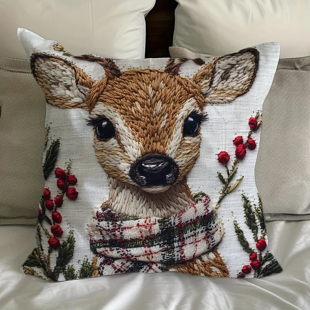Soft Plush Christmas Reindeer Pillow Cover – 18 x 18 in