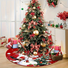 Jupe de sapin de Noël rouge à motifs père Noël et flocons