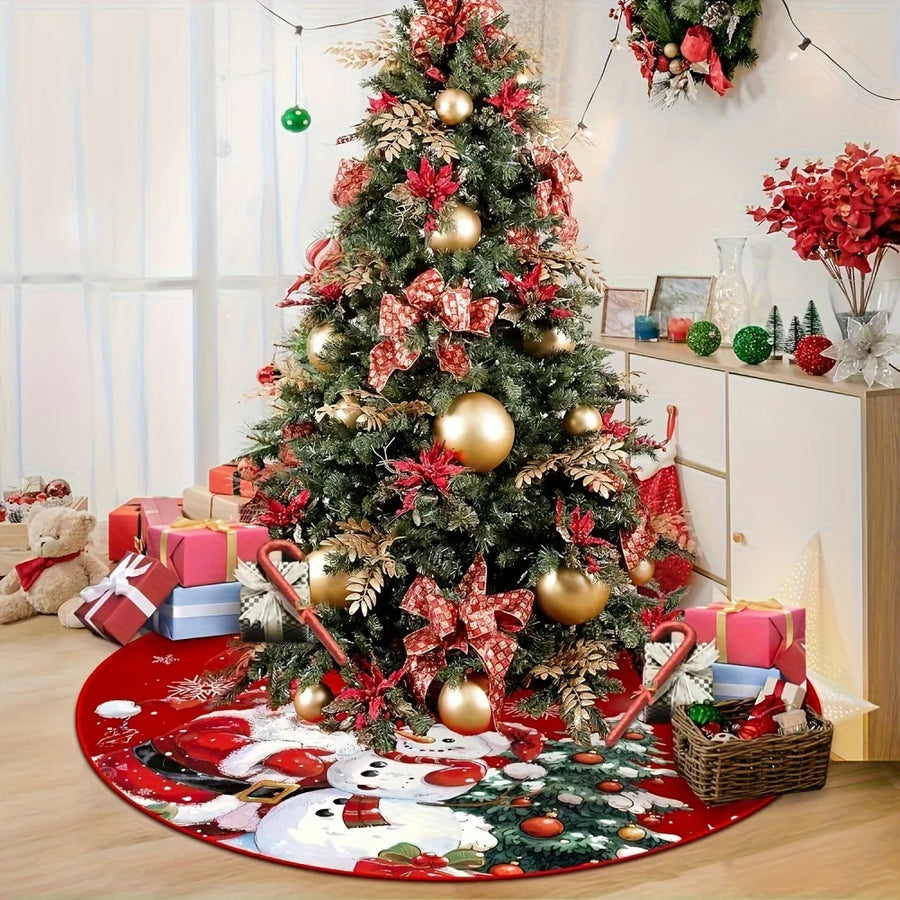 Jupe de sapin de Noël rouge à motifs père Noël et flocons