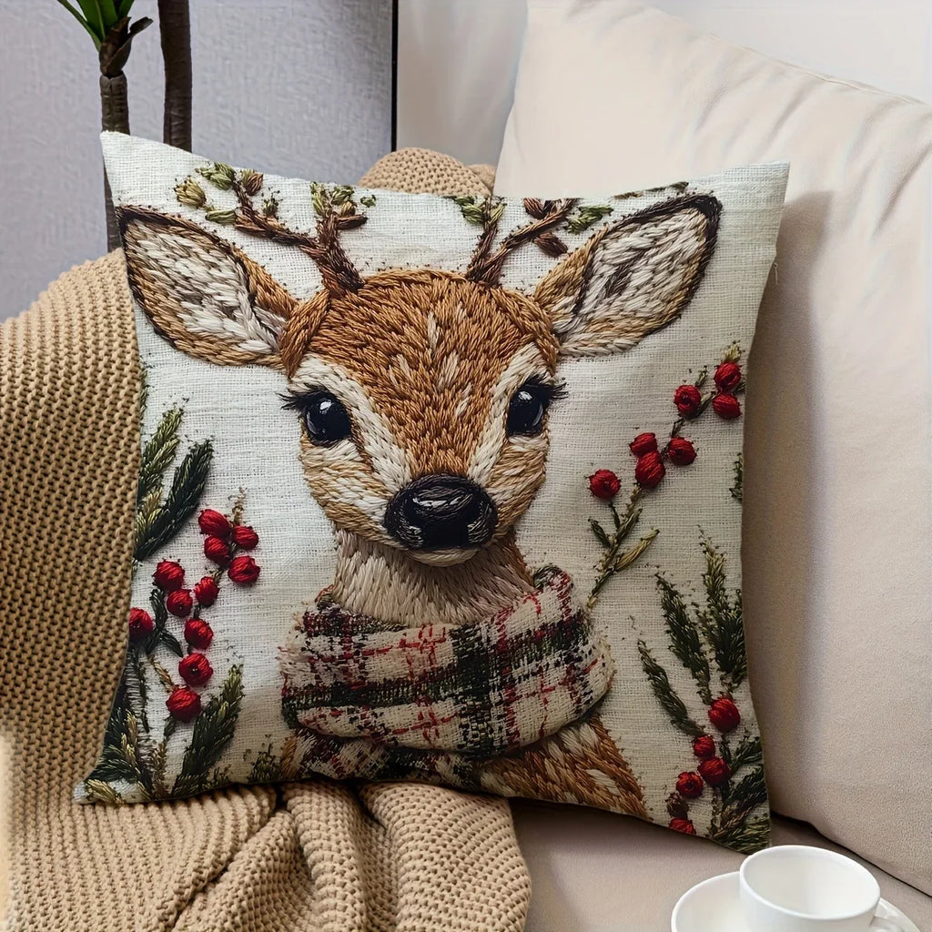 Soft Plush Christmas Reindeer Pillow Cover – 18 x 18 in