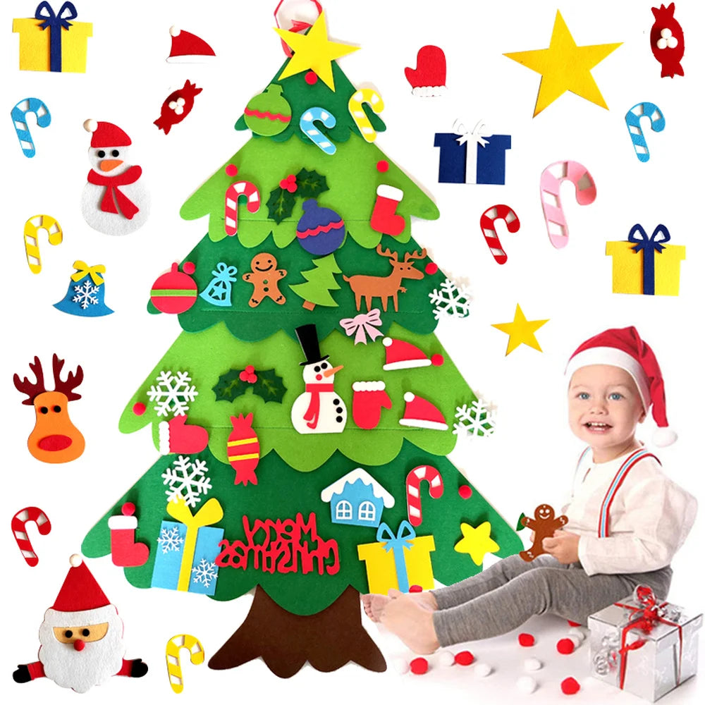 Sapin de Noël en feutre pour enfants avec 32 ornements – 1 m
