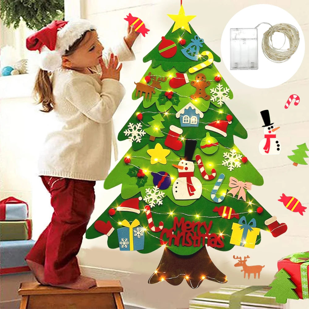 Sapin de Noël en feutre pour enfants avec 32 ornements – 1 m