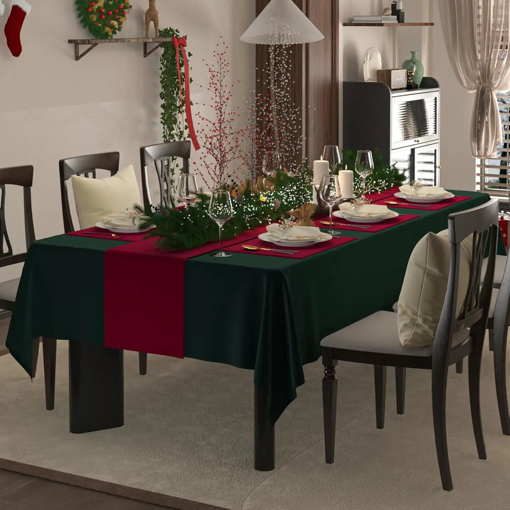 Nappe de Noël vert sapin imperméable et lavable