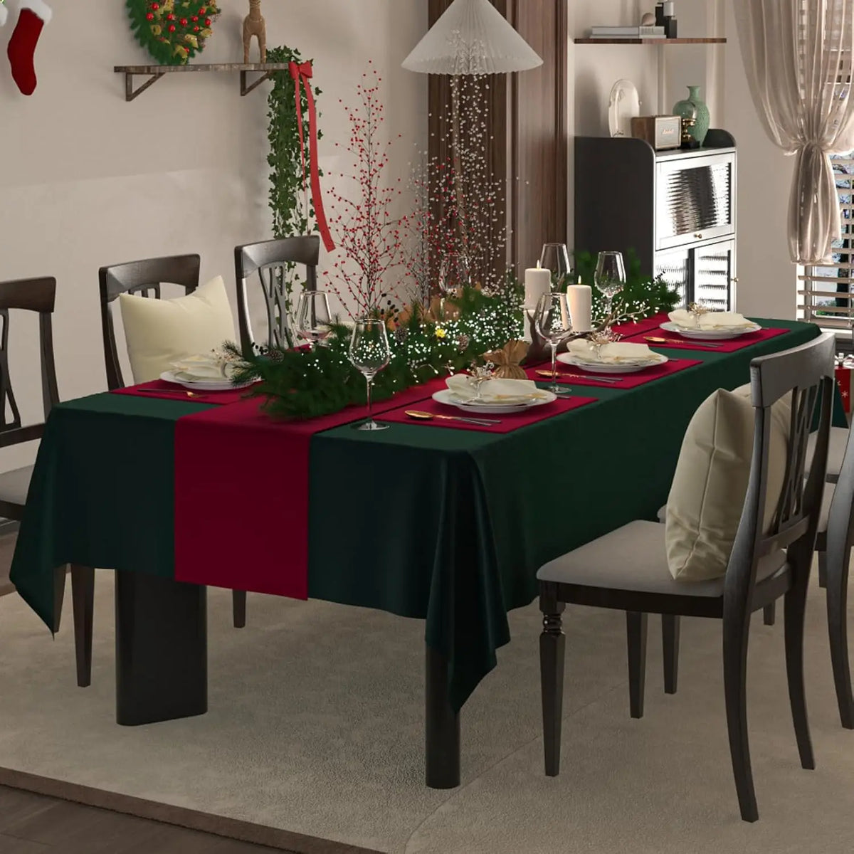 Nappe de Noël vert sapin imperméable et lavable